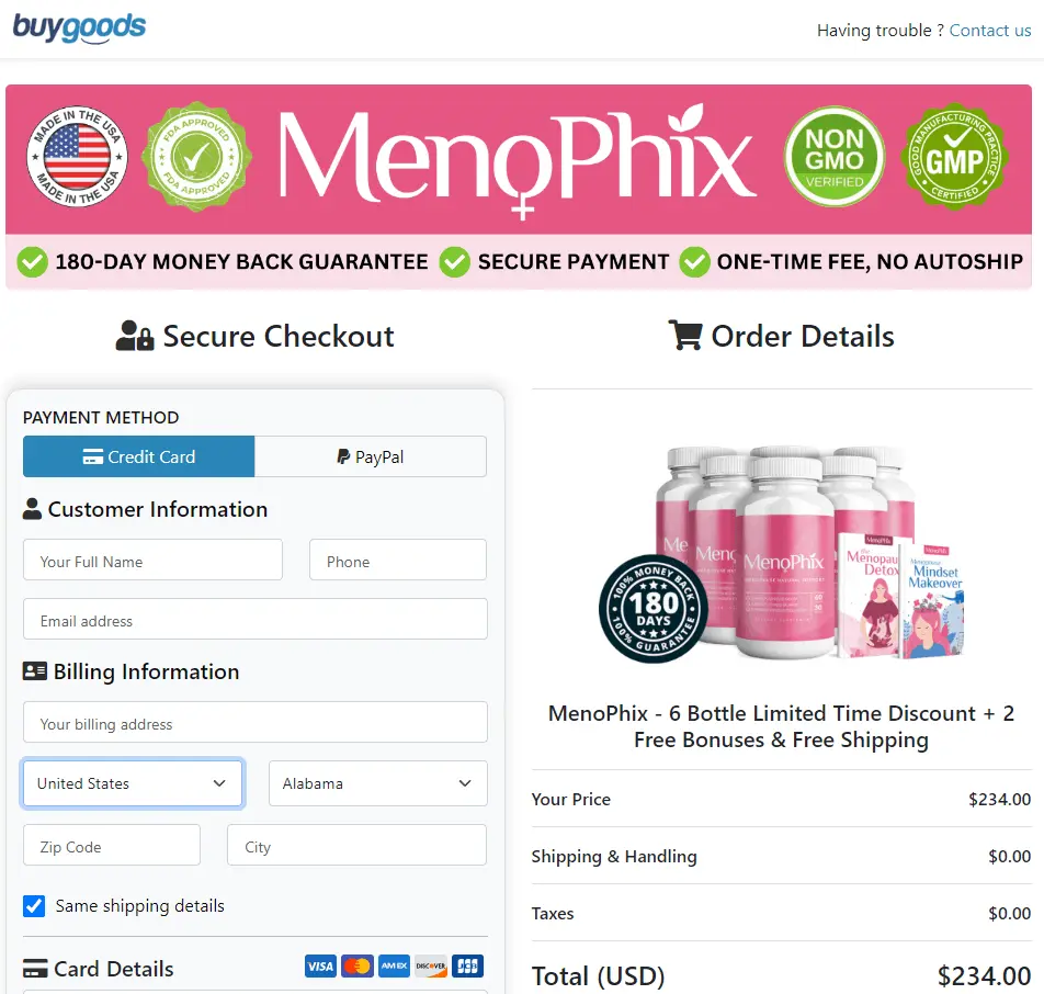 Menophix order page